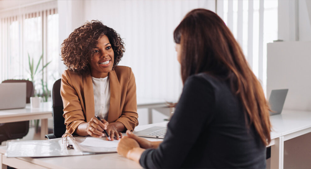 Two people conducting a job interview