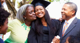 Family with their daughter celebrating after graduation