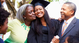 Family with their daughter celebrating after graduation